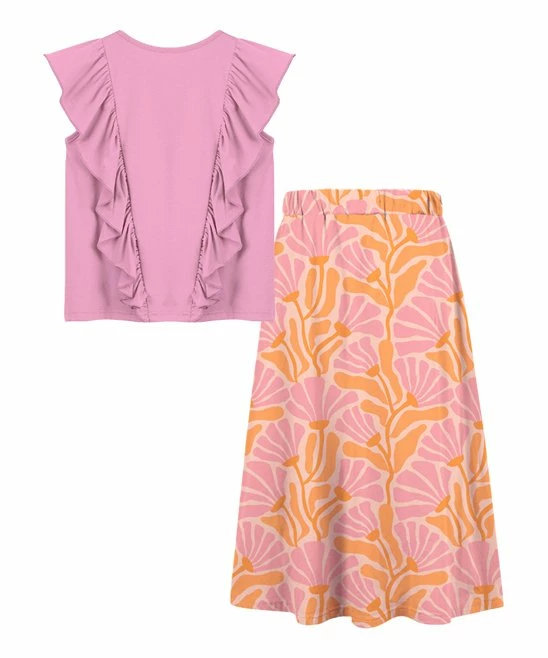 Brand new ๐ Trend Blossoms Pink Ruffle-Trim Sleeveless Top & Pink Floral Maxi ๐ Skirt - ๐ง Girls ๐ 4 Brand new ๐ Trend Blossoms Pink Ruffle-Trim Sleeveless Top & Pink Floral Maxi ๐ Skirt - ๐ง Girls ๐ - Image 2