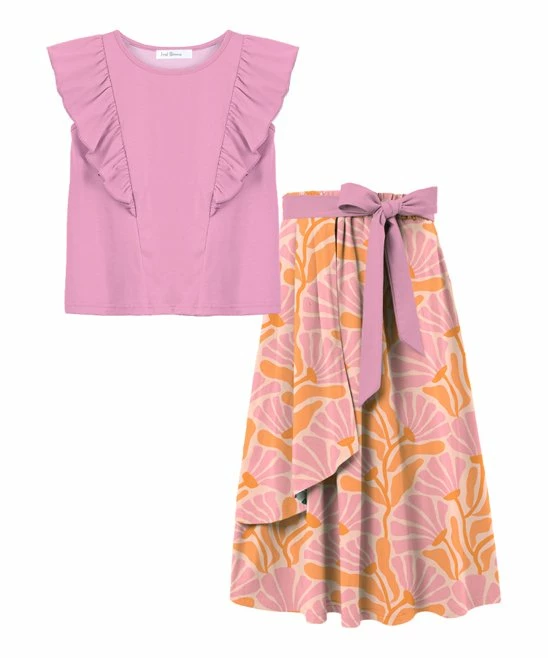 Brand new ๐ Trend Blossoms Pink Ruffle-Trim Sleeveless Top & Pink Floral Maxi ๐ Skirt - ๐ง Girls ๐ 3 Brand new ๐ Trend Blossoms Pink Ruffle-Trim Sleeveless Top & Pink Floral Maxi ๐ Skirt - ๐ง Girls ๐