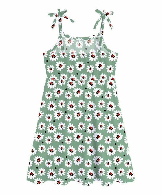 Buy 🛒 Trend Blossoms Green & Black Floral Bow-Strap A-Line 👗 Dress - 👧 Girls 🔔 6 Buy 🛒 Trend Blossoms Green & Black Floral Bow-Strap A-Line 👗 Dress - 👧 Girls 🔔 - Image 4