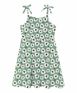 Buy 🛒 Trend Blossoms Green & Black Floral Bow-Strap A-Line 👗 Dress - 👧 Girls 🔔