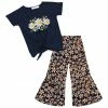 Wholesale 👍 Trend Blossoms Navy Floral Knot-Front Top & Orange Floral Flare Pants - 👧 Girls ✔️ -Trend Blossoms-shop zu111123002 main tm1669814752