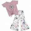 Discount ❤️ Trend Blossoms Dusty Pink Floral Knot-Front Top & Dusty Blue Floral Flare Pants - 👧 Girls ✨ -Trend Blossoms-shop zu111123006 main tm1669814752
