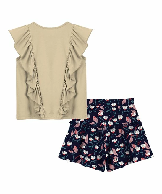 Best Pirce ⭐ Trend Blossoms Cream Ruffle-Trim Sleeveless Top & Navy Floral Shorts - 👧 Girls 💯 4 Best Pirce ⭐ Trend Blossoms Cream Ruffle-Trim Sleeveless Top & Navy Floral Shorts - 👧 Girls 💯 - Image 2