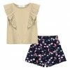 Best Pirce ⭐ Trend Blossoms Cream Ruffle-Trim Sleeveless Top & Navy Floral Shorts - 👧 Girls 💯