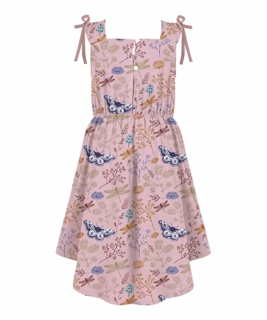 Budget ๐คฉ Trend Blossoms Dusty Pink & Blue Dragonfly & Floral Tie-accent Sleeveless Hi-low ๐ Dress - ๐ง Girls ๐ 4 Budget ๐คฉ Trend Blossoms Dusty Pink & Blue Dragonfly & Floral Tie-accent Sleeveless Hi-low ๐ Dress - ๐ง Girls ๐ - Image 2