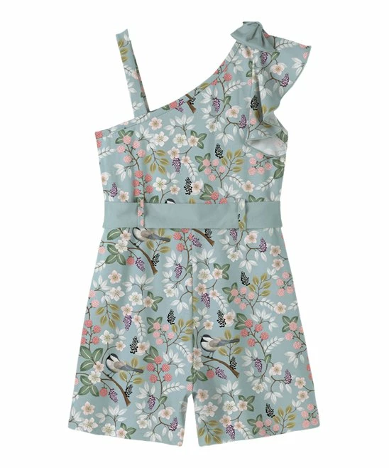 Wholesale ๐งจ Trend Blossoms Dusty Blue & Pink Floral Ruffle-accent Tie-waist Asymmetrical Romper - ๐ง Girls ๐ฏ 4 Wholesale ๐งจ Trend Blossoms Dusty Blue & Pink Floral Ruffle-accent Tie-waist Asymmetrical Romper - ๐ง Girls ๐ฏ - Image 2
