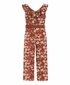 Cheapest ✔️ Trend Blossoms Rust Red & Pink Floral Ruffle-yoke Jumpsuit - 👧 Girls 👍 -Trend Blossoms-shop zu111160822 alt 1 tm1669738277