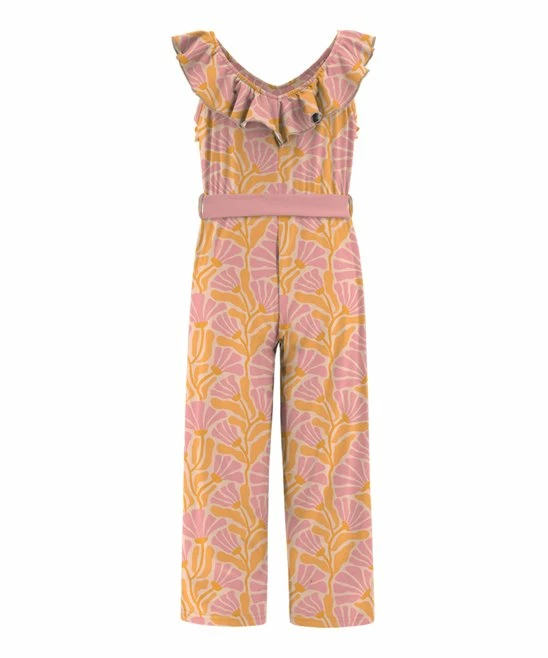 Wholesale ๐ Trend Blossoms Pink & Orange Floral Ruffle-yoke Jumpsuit - ๐ง Girls โจ 4 Wholesale ๐ Trend Blossoms Pink & Orange Floral Ruffle-yoke Jumpsuit - ๐ง Girls โจ - Image 2