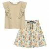 Budget 👍 Trend Blossoms Cream Ruffle Sleeveless Top & Dusty Turquoise Floral Leaf Bow-accent 👗 Skirt - 👧 Girls ⌛ -Trend Blossoms-shop zu111163177 main tm1669738277