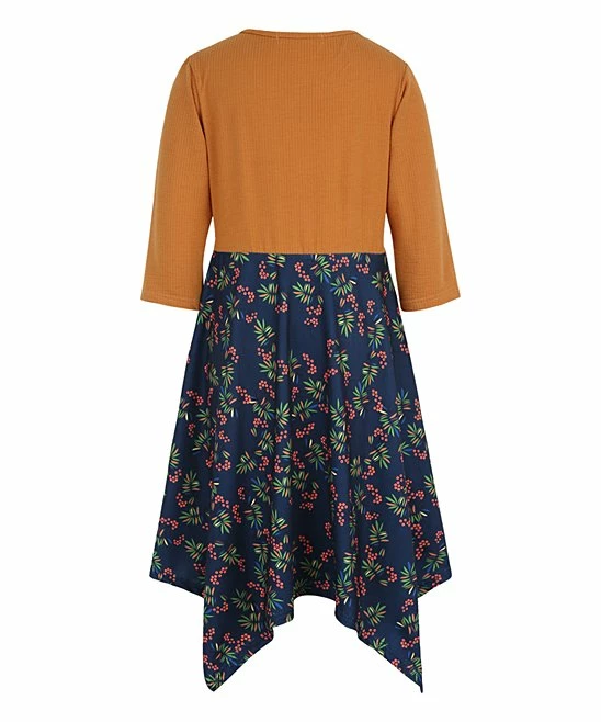 Promo 🌟 Trend Blossoms Orange & Navy Berry Bow-Waist Handkerchief 👗 Dress - 👧 Girls ✨ 4 Promo 🌟 Trend Blossoms Orange & Navy Berry Bow-Waist Handkerchief 👗 Dress - 👧 Girls ✨ - Image 2