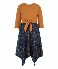 Promo 🌟 Trend Blossoms Orange & Navy Berry Bow-Waist Handkerchief 👗 Dress - 👧 Girls ✨