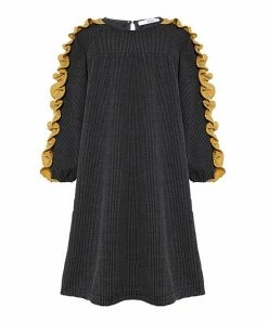 Best Sale 🔥 Trend Blossoms Black & Mustard Stripe Ruffle-Sleeve Shift 👗 Dress - 👧 Girls 😀