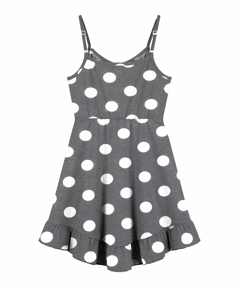Best deal 😉 Trend Blossoms Dark Gray Polka Dot Bow-Belt Hi-Low 👗 Dress - 👧 Girls 👍 4 Best deal 😉 Trend Blossoms Dark Gray Polka Dot Bow-Belt Hi-Low 👗 Dress - 👧 Girls 👍 - Image 2