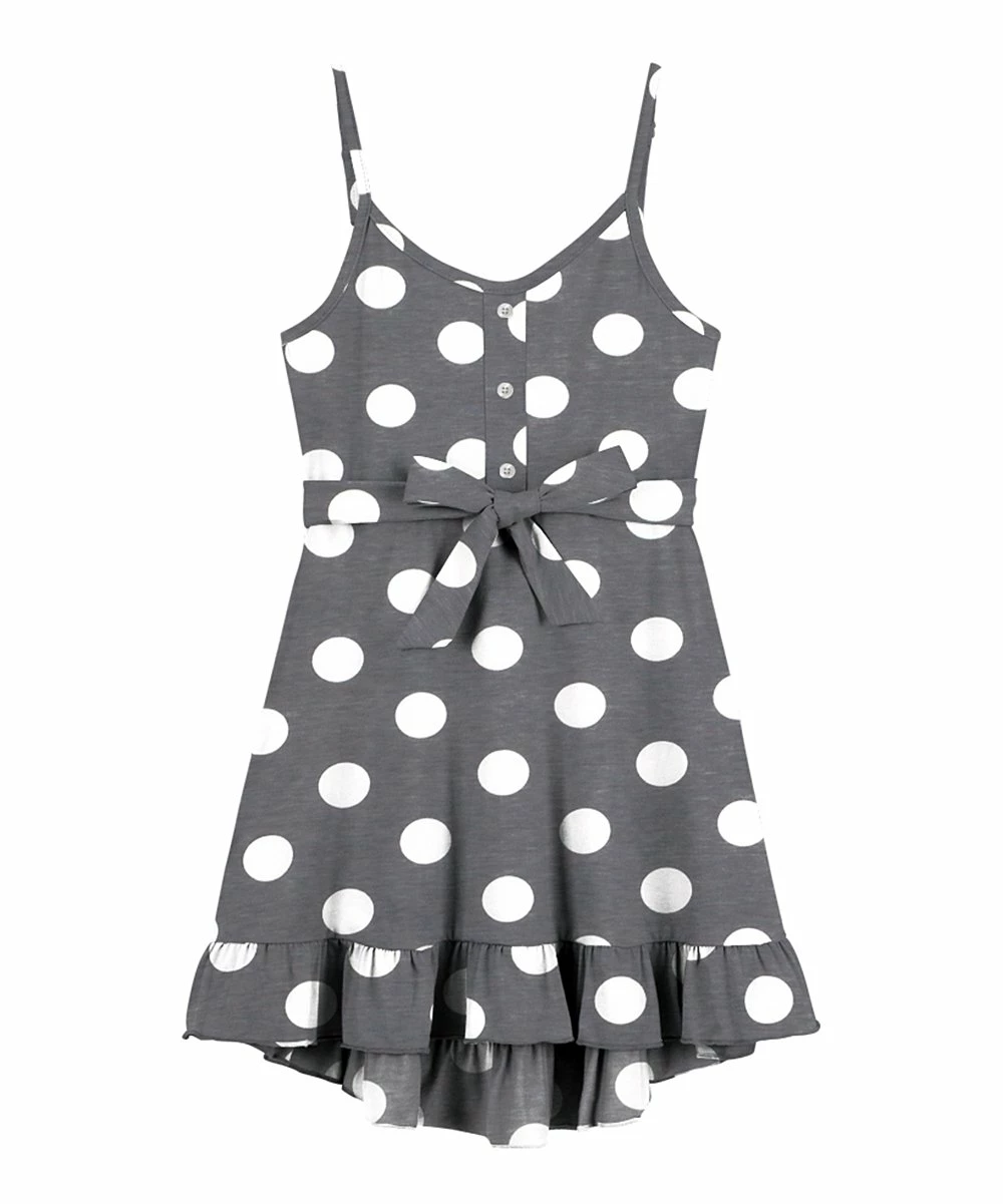 Best deal 😉 Trend Blossoms Dark Gray Polka Dot Bow-Belt Hi-Low 👗 Dress - 👧 Girls 👍 3 Best deal 😉 Trend Blossoms Dark Gray Polka Dot Bow-Belt Hi-Low 👗 Dress - 👧 Girls 👍