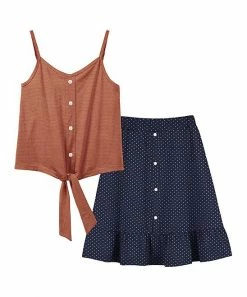 Best reviews of 🎉 Trend Blossoms Coral Stripe Button-Up Tank & Navy Pin Dot Button-Up A-Line 👗 Skirt - 👧 Girls 🧨