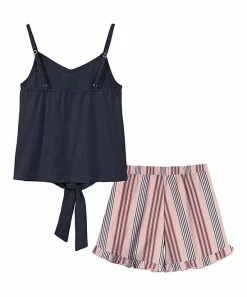 Flash Sale ⭐ Trend Blossoms Navy Tie-Waist Tank & Pink & Red Stripe Ruffle-Accent Shorts - 👧 Girls 🧨 -Trend Blossoms-shop zu87520794 alt 1 tm1593027760