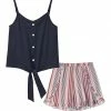Flash Sale ⭐ Trend Blossoms Navy Tie-Waist Tank & Pink & Red Stripe Ruffle-Accent Shorts - 👧 Girls 🧨 -Trend Blossoms-shop zu87520794 main tm1593027760