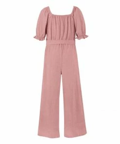 Cheap 🤩 Trend Blossoms Pink Ruffle-Accent Short-Sleeve Jumpsuit - 👧 Girls 😉 -Trend Blossoms-shop zu88575090 alt 1 tm1597426682
