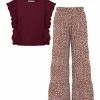 Cheap 🥰 Trend Blossoms Burgundy Ruffle Angel-Sleeve Top & Red Floral Tiered Pants - 👧 Girls ⌛ -Trend Blossoms-shop zu94570063 main tm1616716343