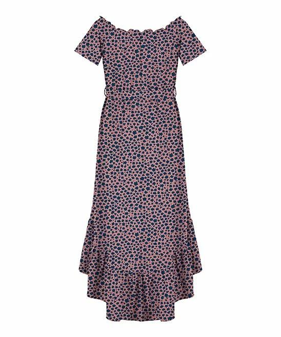 Best Pirce ⭐ Trend Blossoms Pink & Blue Floral Belted Hi-Low 👗 Dress - 👧 Girls ⭐ 4 Best Pirce ⭐ Trend Blossoms Pink & Blue Floral Belted Hi-Low 👗 Dress - 👧 Girls ⭐ - Image 2