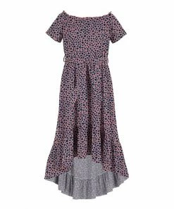 Best Pirce ⭐ Trend Blossoms Pink & Blue Floral Belted Hi-Low 👗 Dress - 👧 Girls ⭐