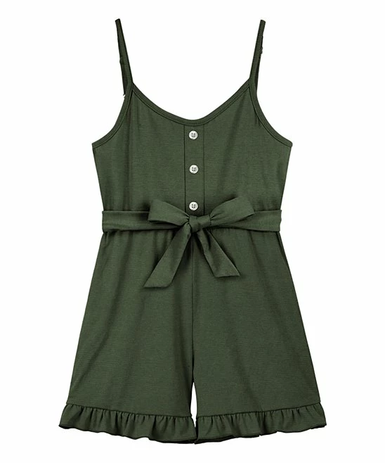 Brand new 😀 Trend Blossoms Dark Green Bow-Accent Romper - 👧 Girls 🎉 3 Brand new 😀 Trend Blossoms Dark Green Bow-Accent Romper - 👧 Girls 🎉