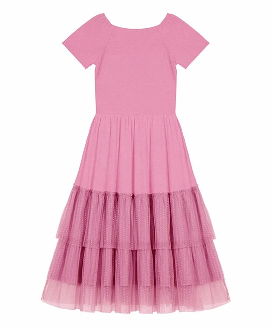 Buy 💯 Trend Blossoms Pink Tiered Tulle A-Line 👗 Dress - 👧 Girls 😉 4 Buy 💯 Trend Blossoms Pink Tiered Tulle A-Line 👗 Dress - 👧 Girls 😉 - Image 2