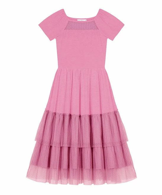 Buy 💯 Trend Blossoms Pink Tiered Tulle A-Line 👗 Dress - 👧 Girls 😉 3 Buy 💯 Trend Blossoms Pink Tiered Tulle A-Line 👗 Dress - 👧 Girls 😉