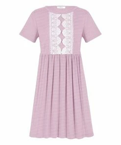 Best Pirce ✔️ Trend Blossoms Light Pink & White Stripe Lace-Accent A-Line 👗 Dress - 👧 Girls 🔔