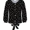 Cheapest ⌛ Trend Blossoms Black Petal Puff-Sleeve Knot-Front Button-Up Top - 👧 Girls ✨ -Trend Blossoms-shop zu98253115 main tm1627668011