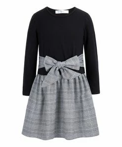 Discount ✨ Trend Blossoms Black & Gray Plaid Bow A-Line 👗 Dress - 👧 Girls 🎉