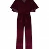 Brand new ✔️ Trend Blossoms Burgundy Velvet Cape-Sleeve V-Neck Jumpsuit - 👧 Girls 😍
