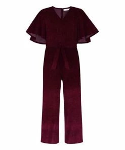 Trend Blossoms-shop 9 Brand new ✔️ Trend Blossoms Burgundy Velvet Cape-Sleeve V-Neck Jumpsuit - 👧 Girls 😍