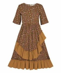 Hot Sale 👍 Trend Blossoms Brown & Pink Floral Ruffle-Accent A-Line 👗 Dress - 👧 Girls 🎉