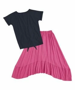 Deals ❤️ Trend Blossoms Dark Navy 'Love Yourself' Knot-Front Top & Hot Pink Hi-Low 👗 Skirt - 👧 Girls 🎁 6 Deals ❤️ Trend Blossoms Dark Navy 'Love Yourself' Knot-Front Top & Hot Pink Hi-Low 👗 Skirt - 👧 Girls 🎁 -Trend Blossoms-shop zu99438529 alt 1 tm1632146953