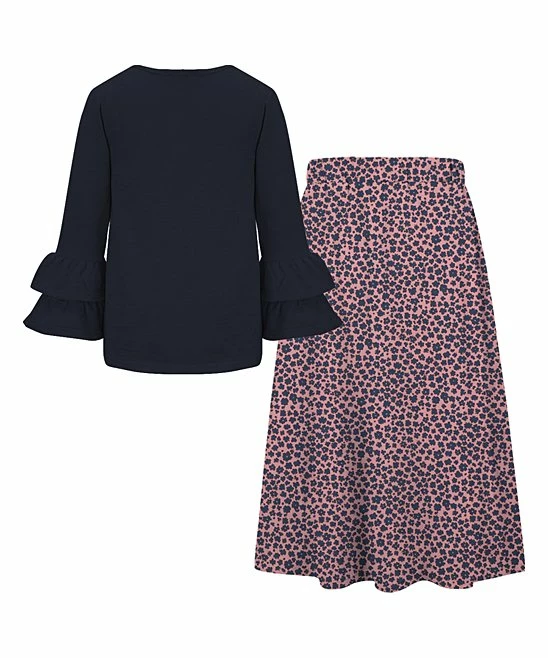Cheap ๐ฅฐ Trend Blossoms Dark Navy Ruffle Long-Sleeve Top & Pink Floral Tie-Waist ๐ Skirt - ๐ง Girls ๐คฉ 4 Cheap ๐ฅฐ Trend Blossoms Dark Navy Ruffle Long-Sleeve Top & Pink Floral Tie-Waist ๐ Skirt - ๐ง Girls ๐คฉ - Image 2