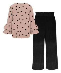 Deals 💯 Trend Blossoms Pink & Black Polka Dot Crewneck Top & Black Straight-Leg Pants - 👧 Girls 🎉 -Trend Blossoms-shop zu99677969 alt 2 tm1632160373