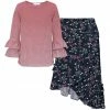 Discount 👍 Trend Blossoms Pink Velvet Tiered Long-Sleeve Top & Navy Floral Maxi 👗 Skirt - 👧 Girls 🤩 -Trend Blossoms-shop zu99806419 main tm1632259595