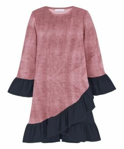 Outlet ⌛ Trend Blossoms Pink & Navy Velvet Bell-Sleeve Ruffle-Hem Shift 👗 Dress - 👧 Girls ⌛